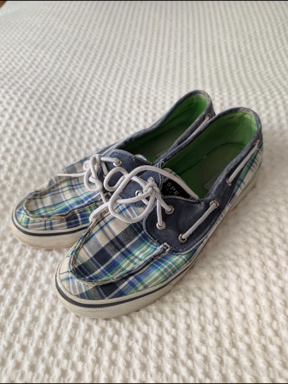 Sperry Plaid Boat Shoes in Navy, Blue and Green